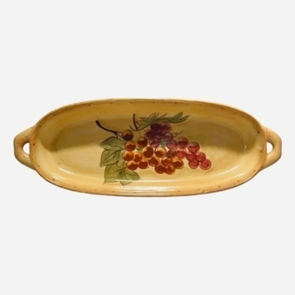 Grape Pattern Ceramic Bread Fruit Bowl 15.5
